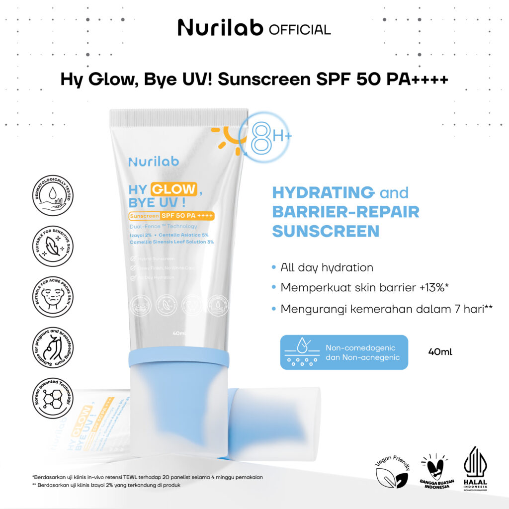 Nurilab - Hy Glow, Bye UV! Sunscreen SPF 50 PA++++ (Sunscreen non-comedogenic untuk kulit kering dan sensitif)