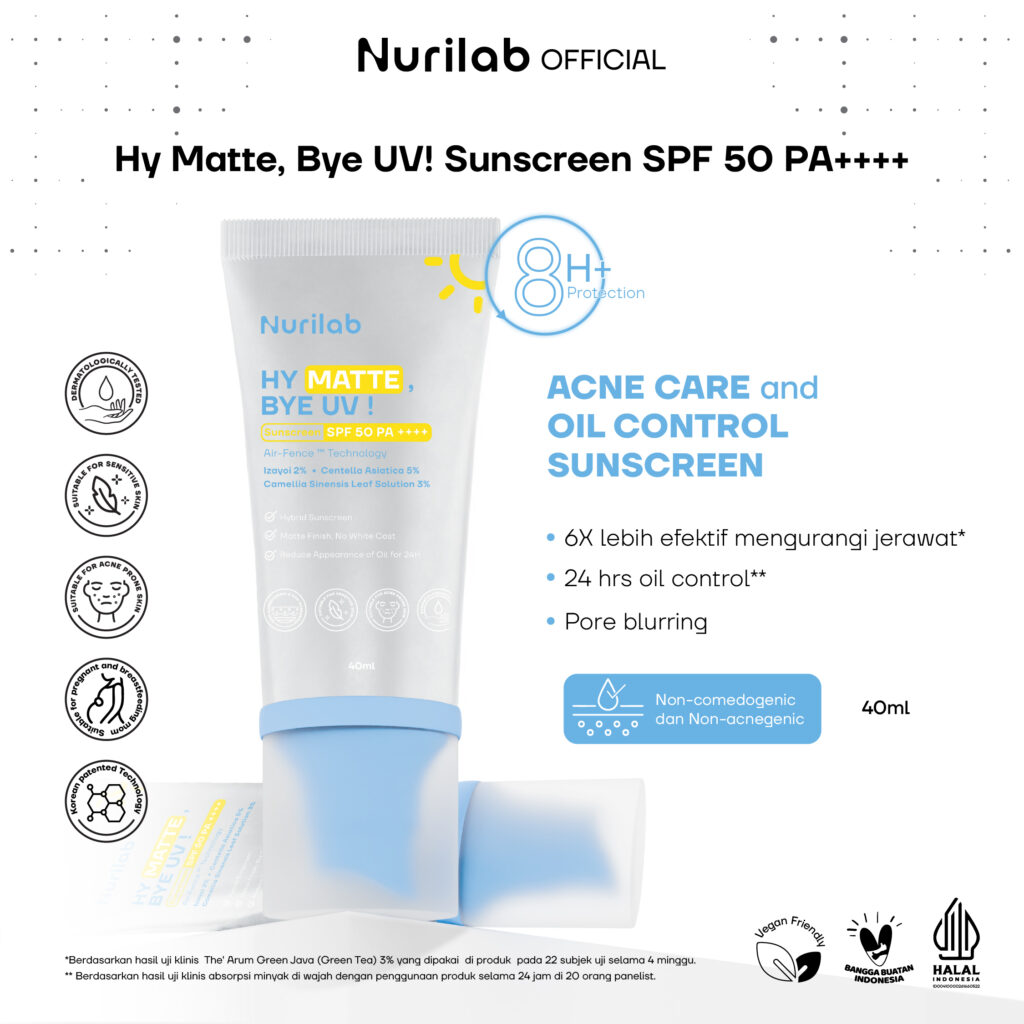 Nurilab - Hy Matte, Bye UV! Sunscreen SPF50 PA++++ (Untuk Kulit Berjerawat & Berminyak)